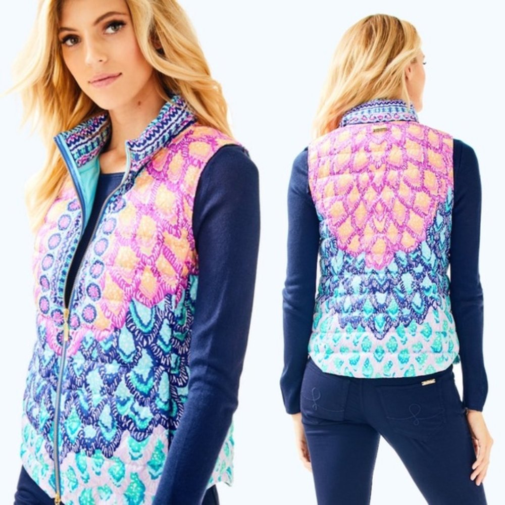 LILLY PULITZER Essie Masterpiece down Puffer vest Gypset Paradise Engineered XS